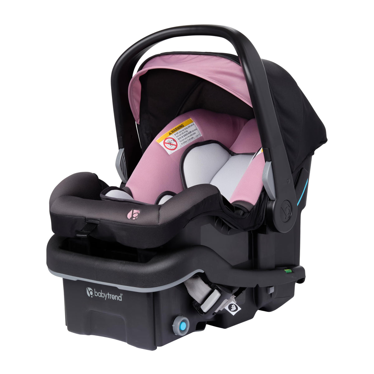 Baby Trend front view showing Dash Rose seat and portable design for easy travel