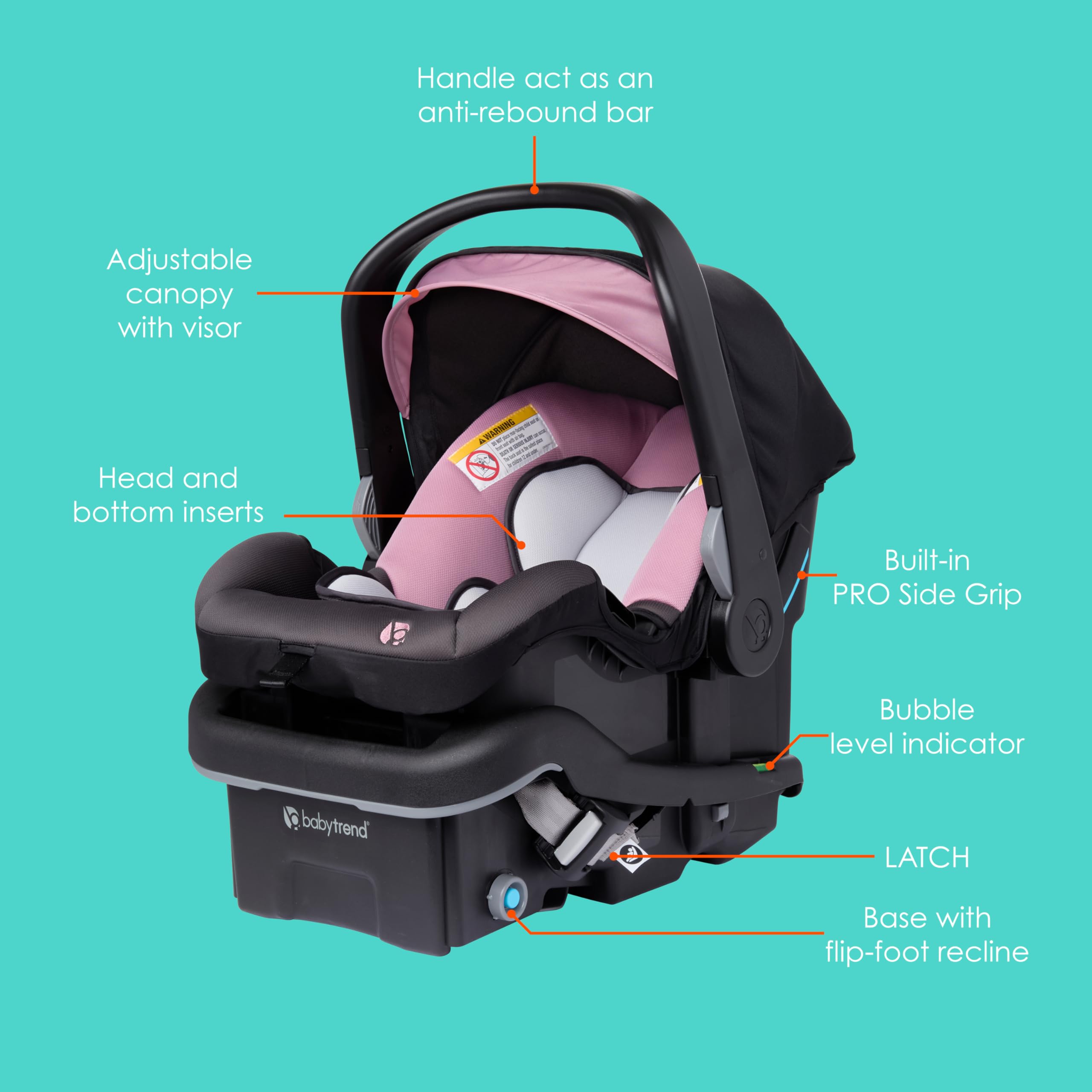 Baby Trend close-up of deep side wings offering enhanced side-impact protection