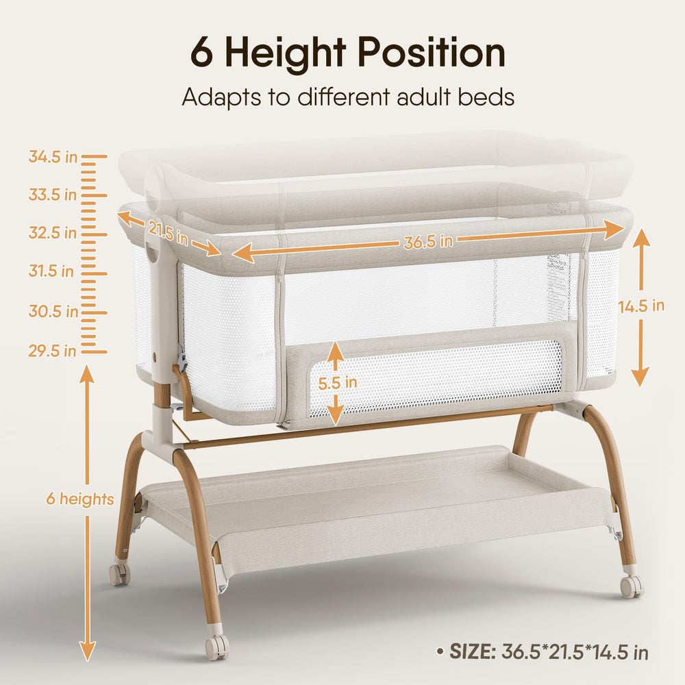 BabyBond bassinet in bedroom scene illustrating compact footprint and style