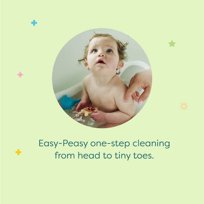 BabyGanics in use on baby during bath showing safe gentle cleansing action