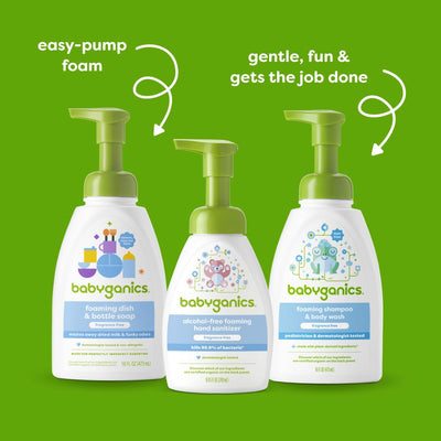 BabyGanics bottle in hand to show 16oz scale and easy one-handed pumping