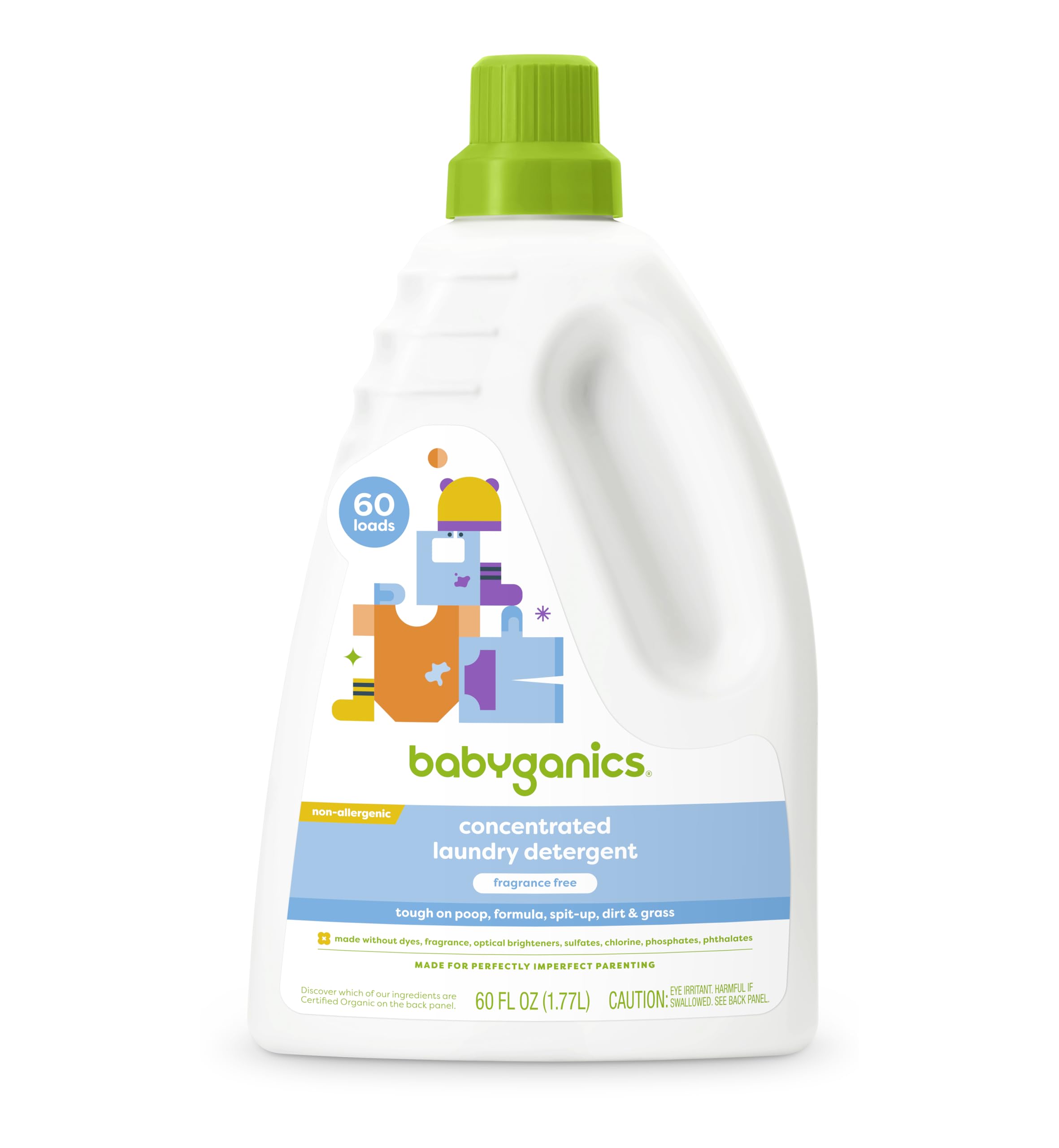 Babyganics frontal del envase 60 fl oz mostrando etiqueta y beneficio sin fragancia