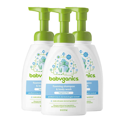 BabyGanics front packaging showing pump bottle and clear branding, convenient supply