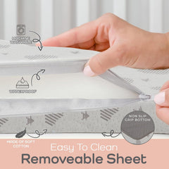 Babylicious installed inside playard illustrating snug no-gap safety benefit