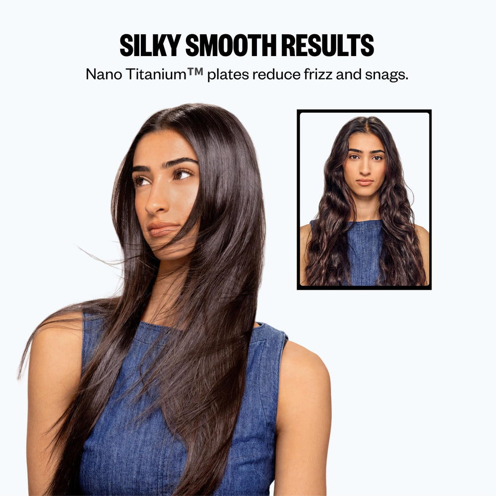 BaBylissPRO 2-inch plate width with scale illustrating faster coverage for long hair