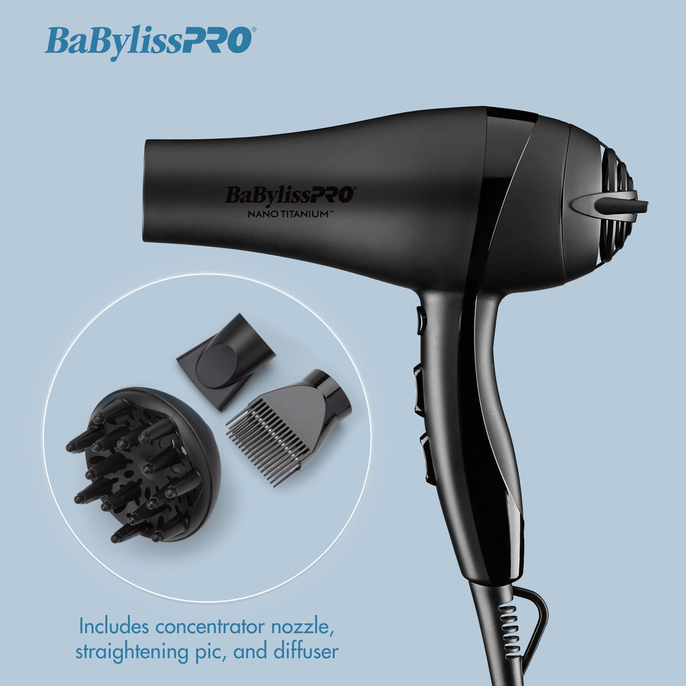 BaBylissPRO three attachments laid out for styling versatility, enables precise drying
