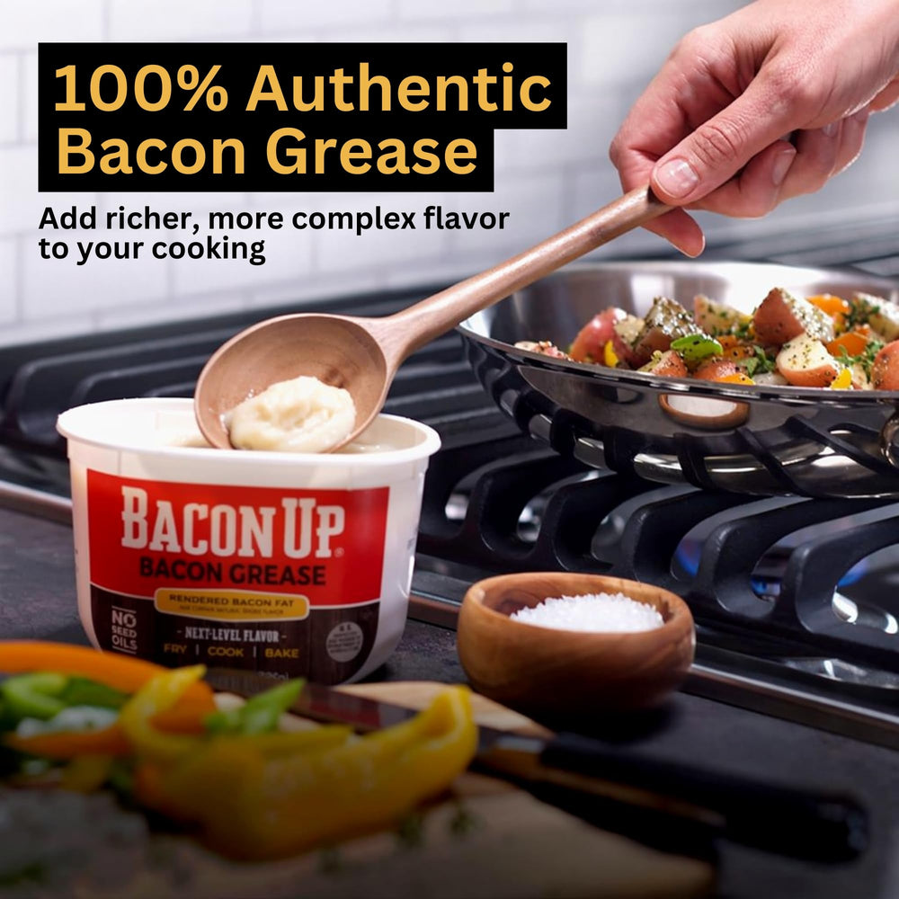 Bacon Up textura cremosa en primer plano, aspecto listo para cocinar