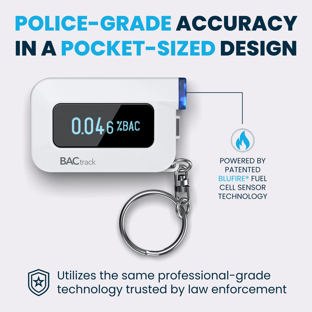 BACtrack C6 sensor close-up highlighting BluFire fuel-cell accuracy benefit