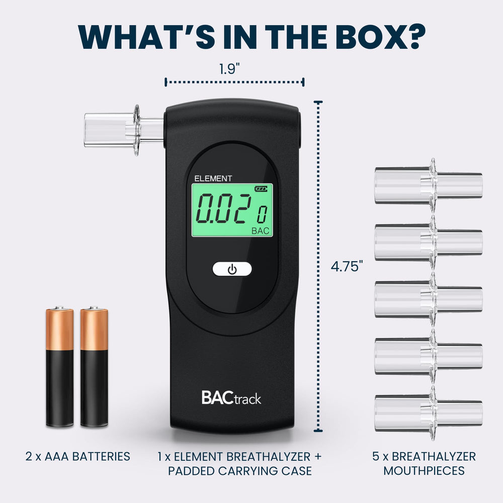 BACtrack Element packaging and warranty card highlighting one-year protection