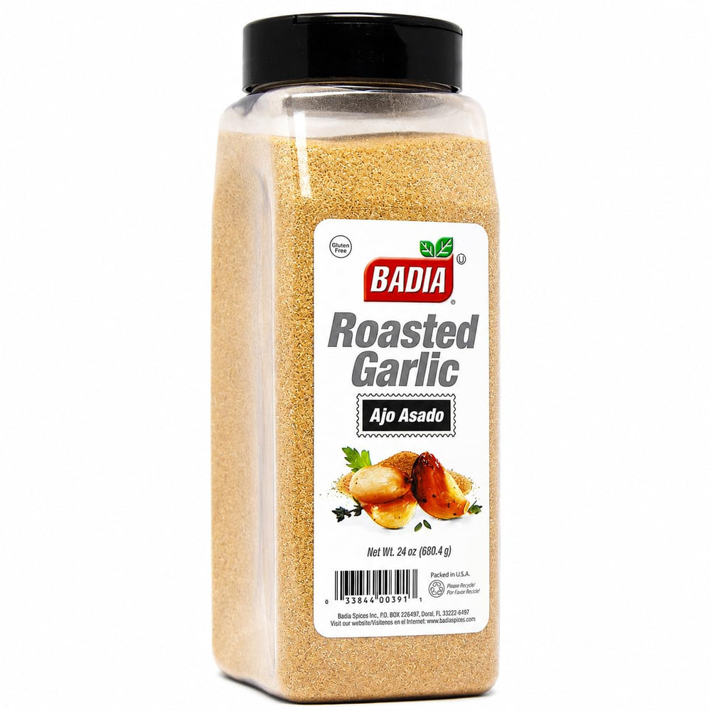 Badia ajo asado frente del envase mostrando tamaño y resealable