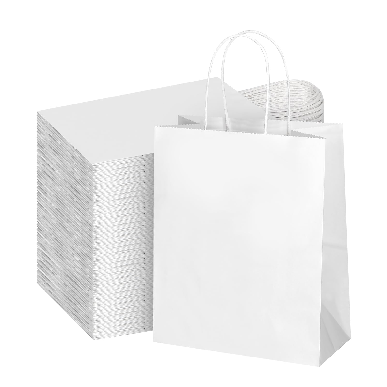 bagmad vista frontal del paquete de 100 bolsas blancas, práctico para comercios