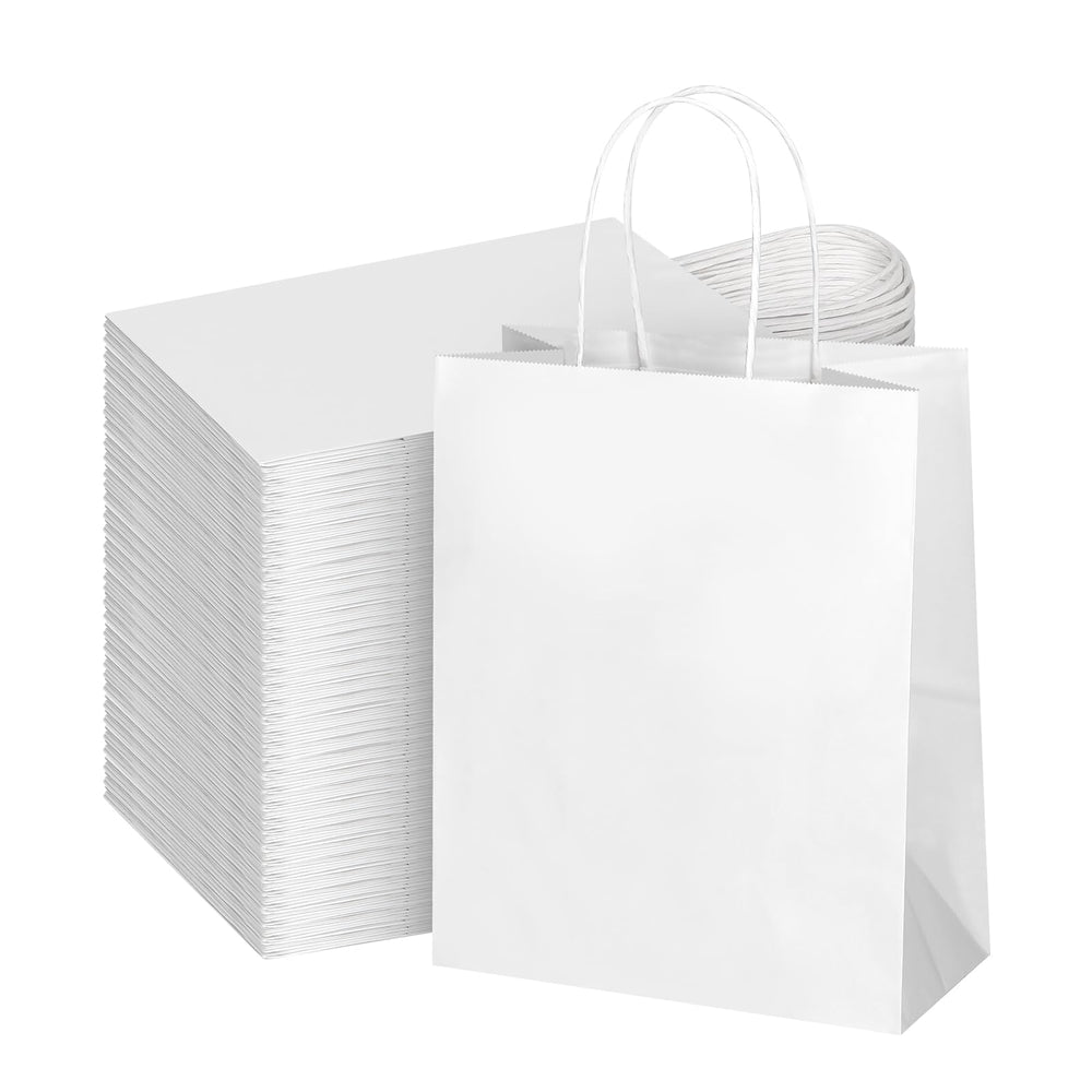 bagmad vista frontal del paquete de 100 bolsas blancas, práctico para comercios