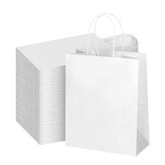 bagmad vista frontal del paquete de 100 bolsas blancas, práctico para comercios