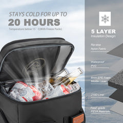 BAGPARKK main compartment filled with 33 cans demonstrating roomy chilled storage