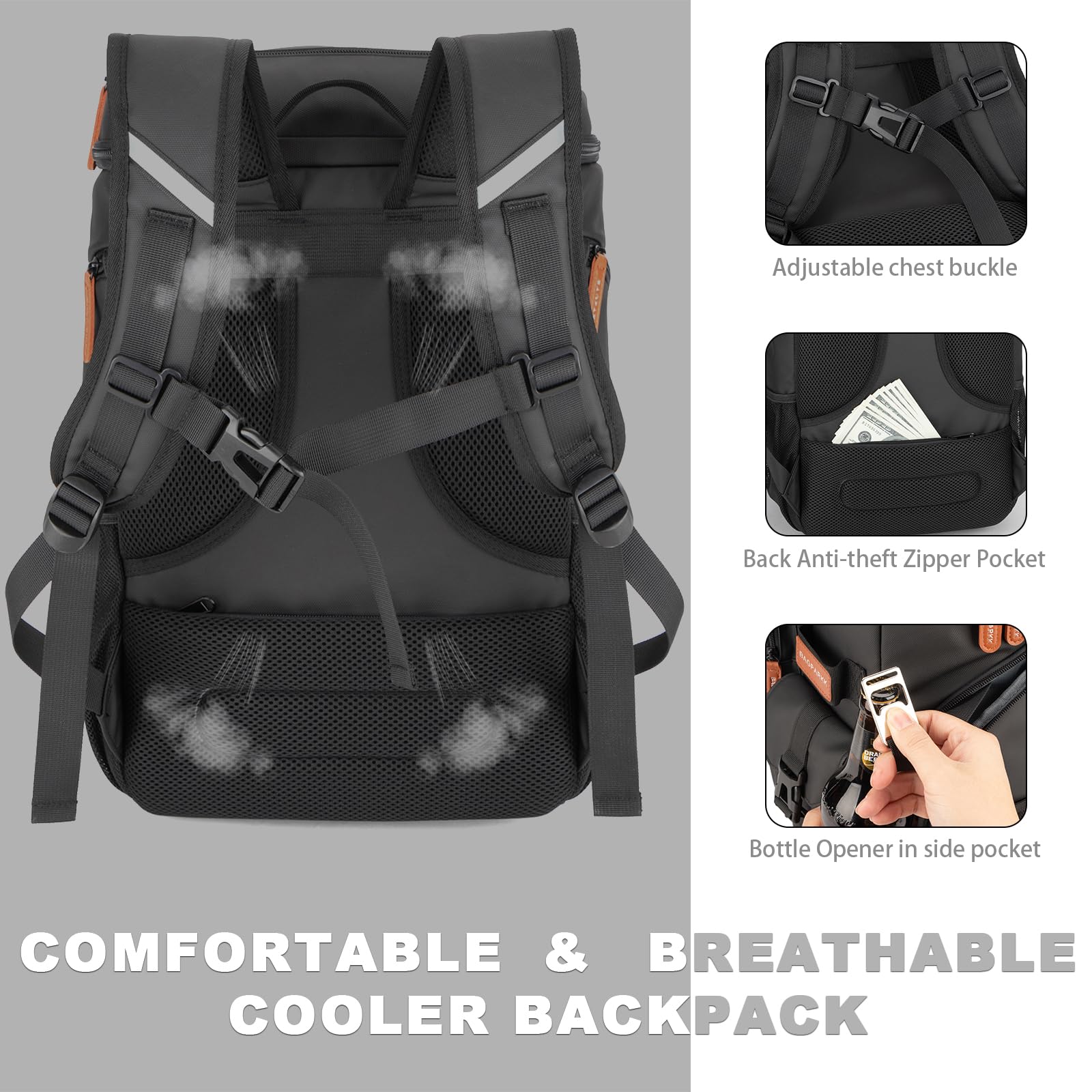 BAGPARKK side pockets and included bottle opener for quick-access convenience