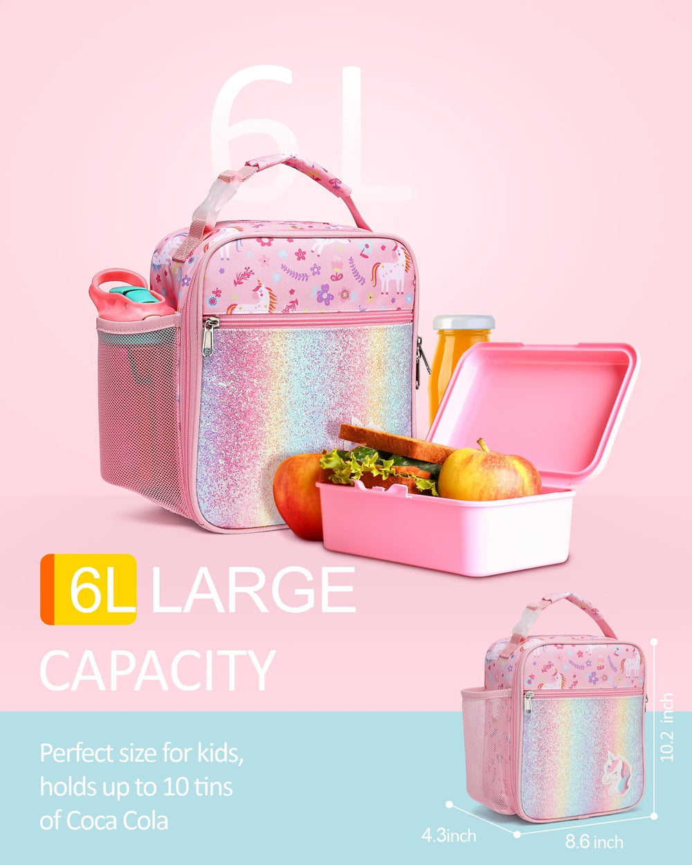 Bagseri vista lateral con sujetabotella de malla, guarda botellas estándar cómodamente