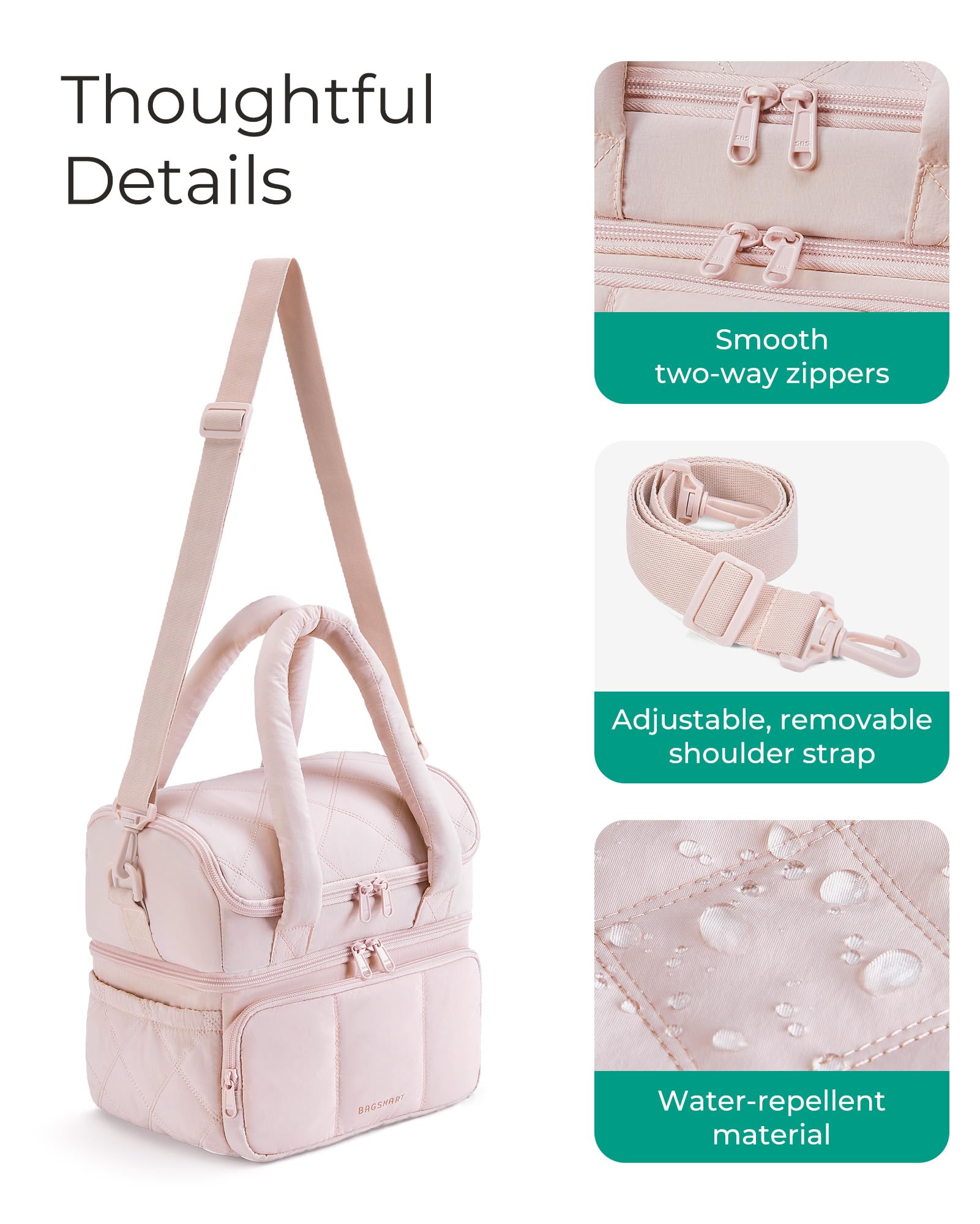 BAGSMART correa ajustable y asa acolchada para transporte cómodo