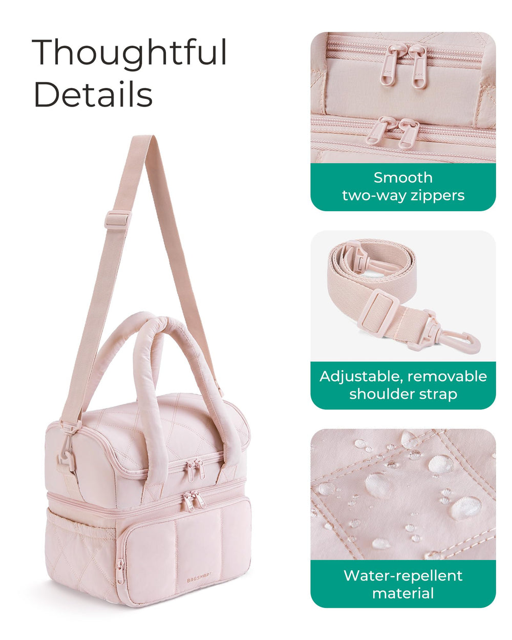 BAGSMART correa ajustable y asa acolchada para transporte cómodo