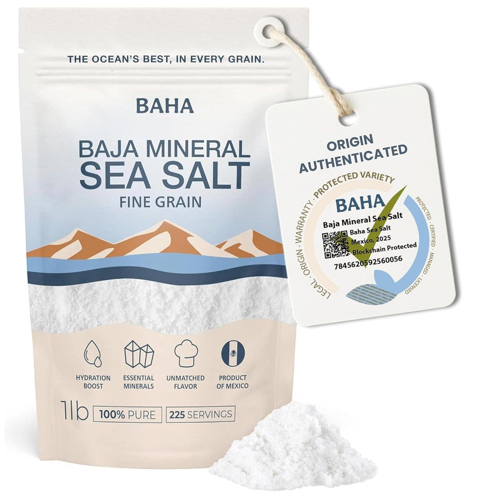 Baha Sea Salt bolsa frontal mostrando marca y tamaño, calidad para cocina