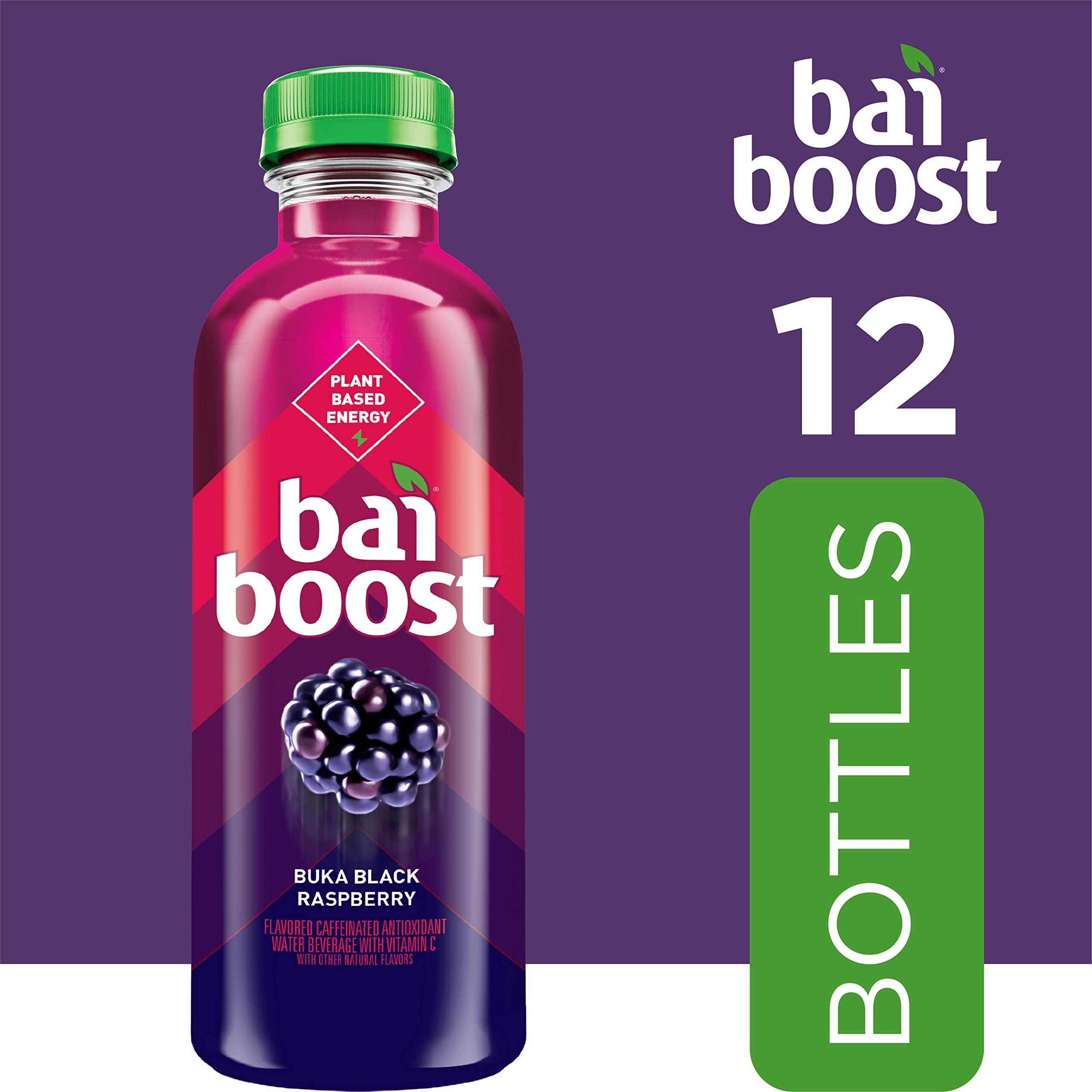 Listado de ingredientes Bai Boost resaltando cafeína de té y vitamina C