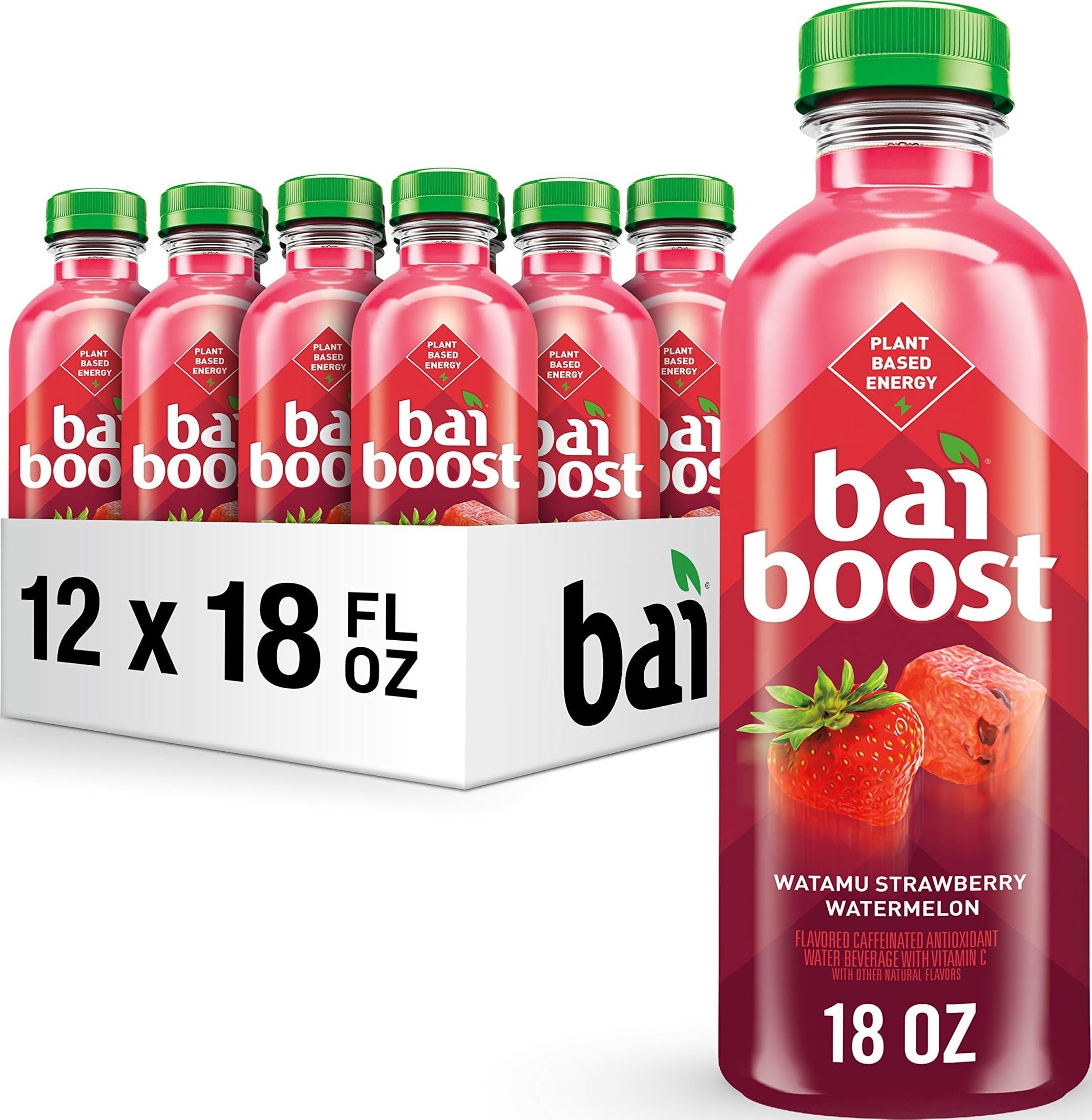 Bai botella frontal mostrando etiqueta Watamu Strawberry Watermelon y atractivo visual