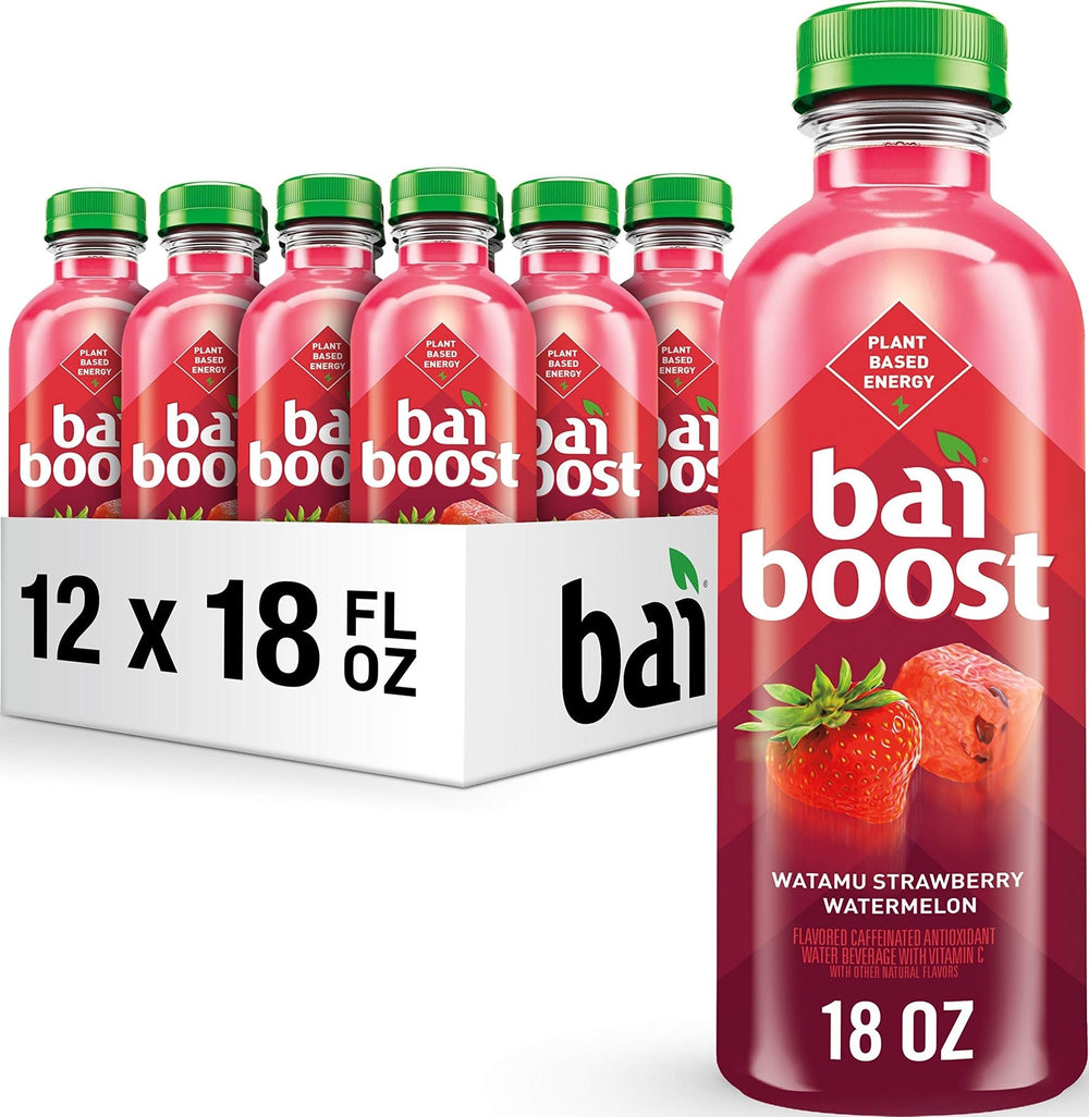 Bai botella frontal mostrando etiqueta Watamu Strawberry Watermelon y atractivo visual