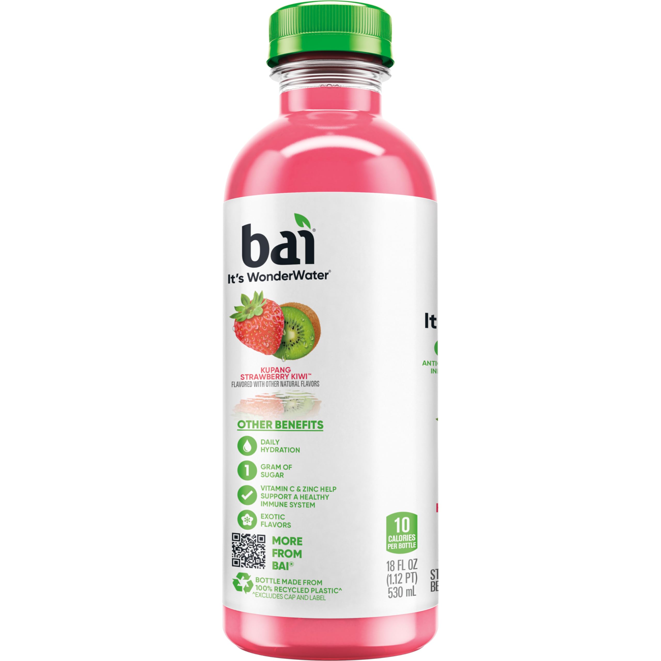 Bai nutrition panel closeup showing vitamin C, zinc, and low calories
