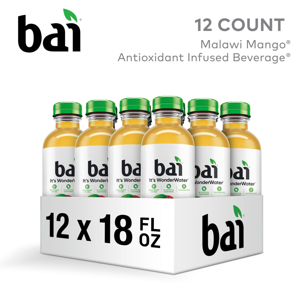 Etiqueta Bai Malawi Mango en primer plano destacando ingredientes y vitamina C