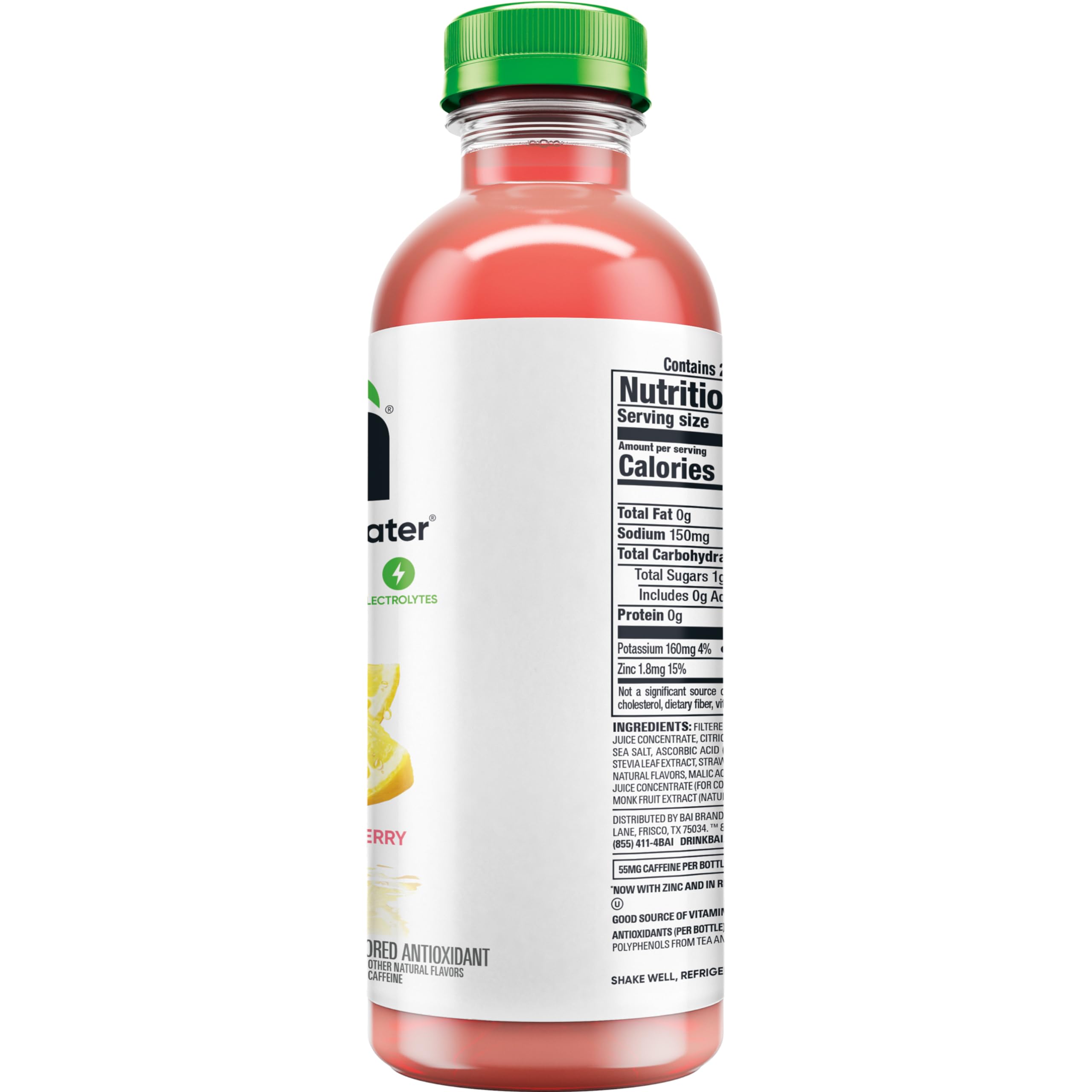 Bai nutrition facts label detailing electrolytes and zinc benefit