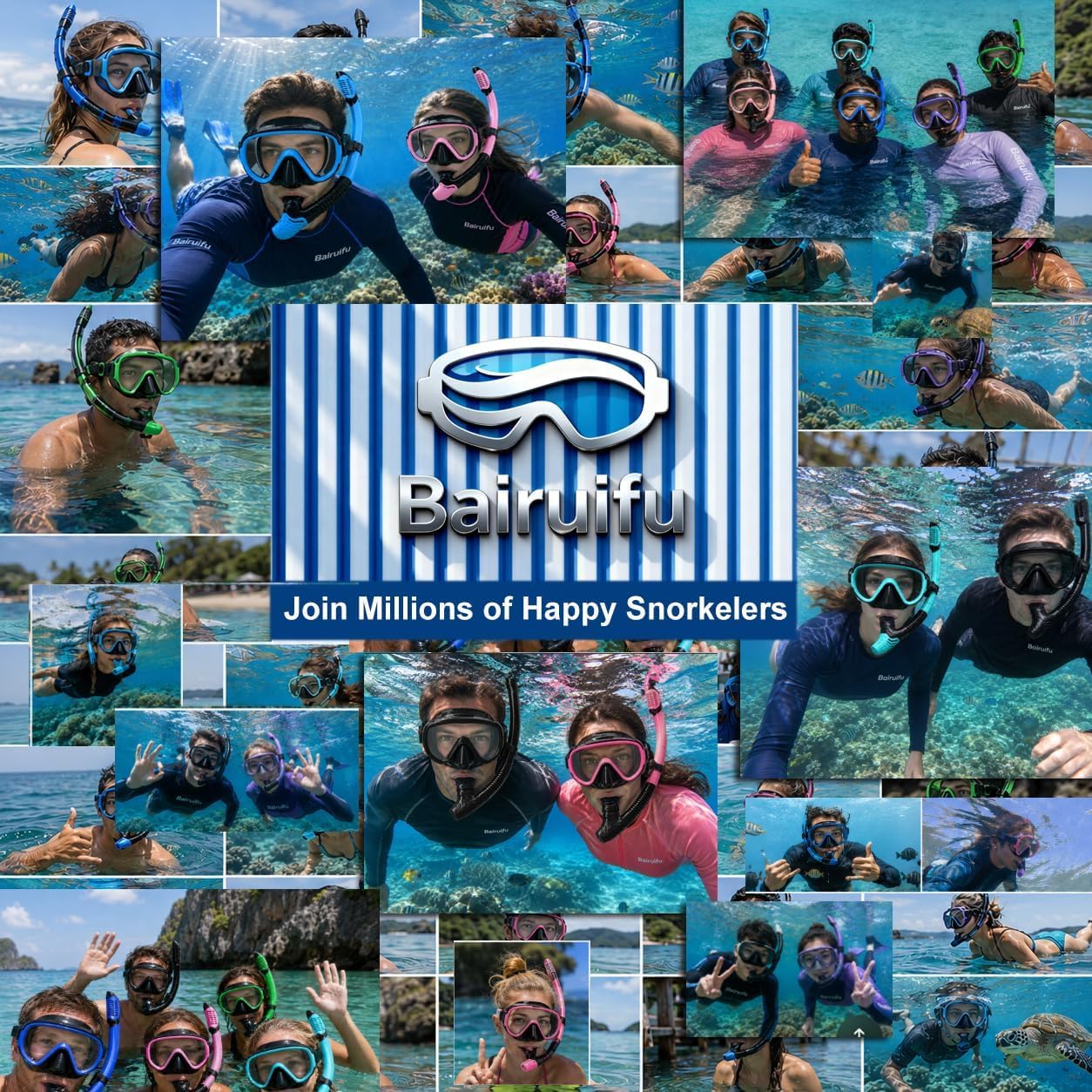 Bairuifu equipo en uso en la playa, mostrando ajuste y libertad de visión