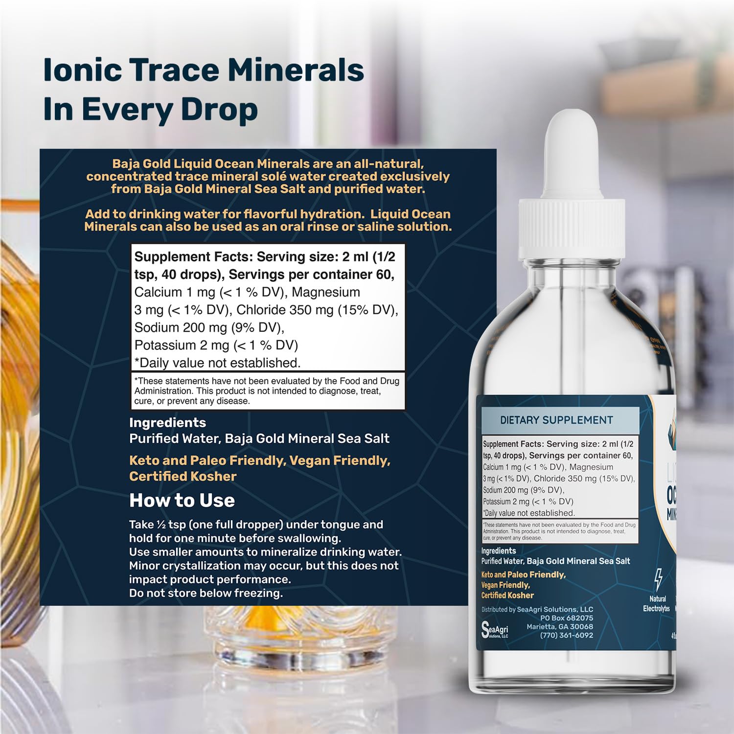 Baja Gold etiqueta con lista de minerales y sin aditivos
