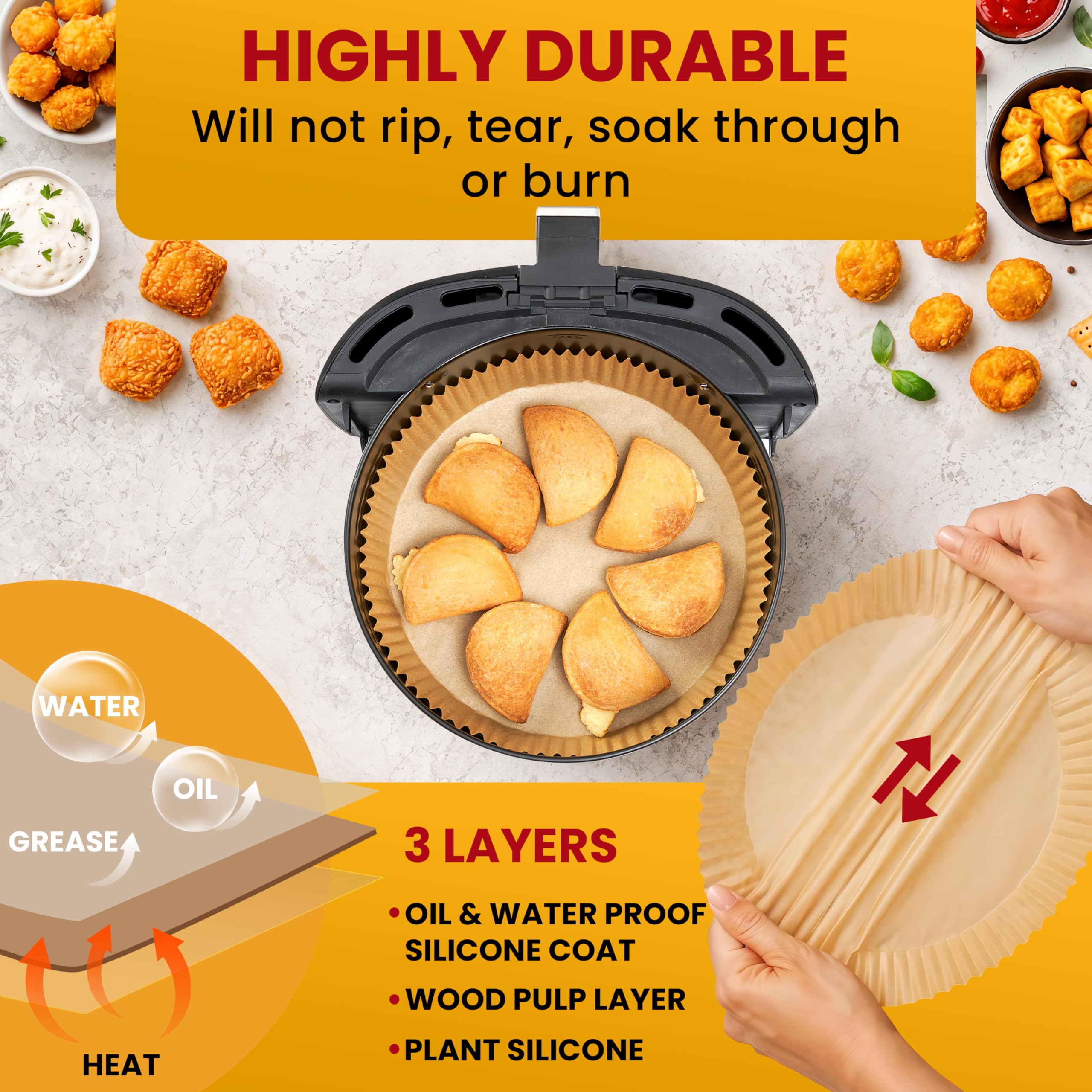 Baker's Signature funda colocada en freidora de aire tipo Ninja, limpieza fácil