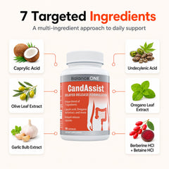 Balance ONE open bottle with visible delayed‑release capsules for easy daily use