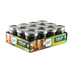 Ball tarro frontal pack 12 mostrando vidrio claro y capacidad práctica