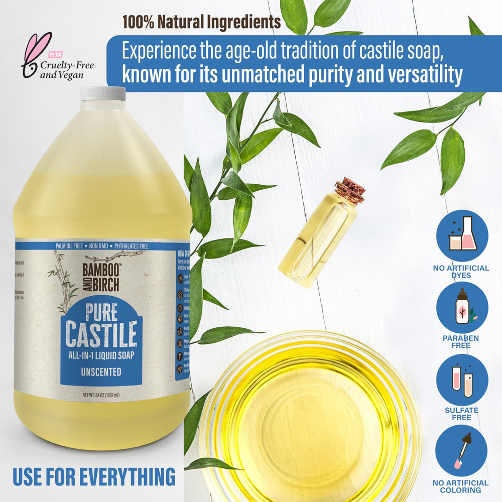 Bamboo and Birch etiqueta con iconos vegano y libre de aceite de palma