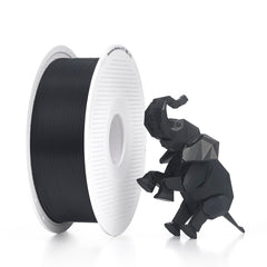 Bambu Lab spool front view showing black PLA and RFID for quick setup