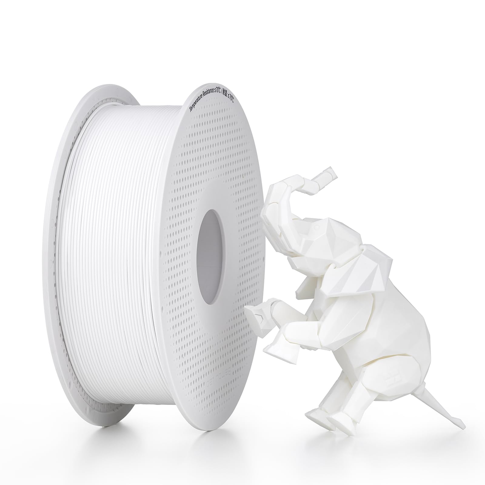 BAMBULAB front packaging showing white PLA spool and brand for reliable printing