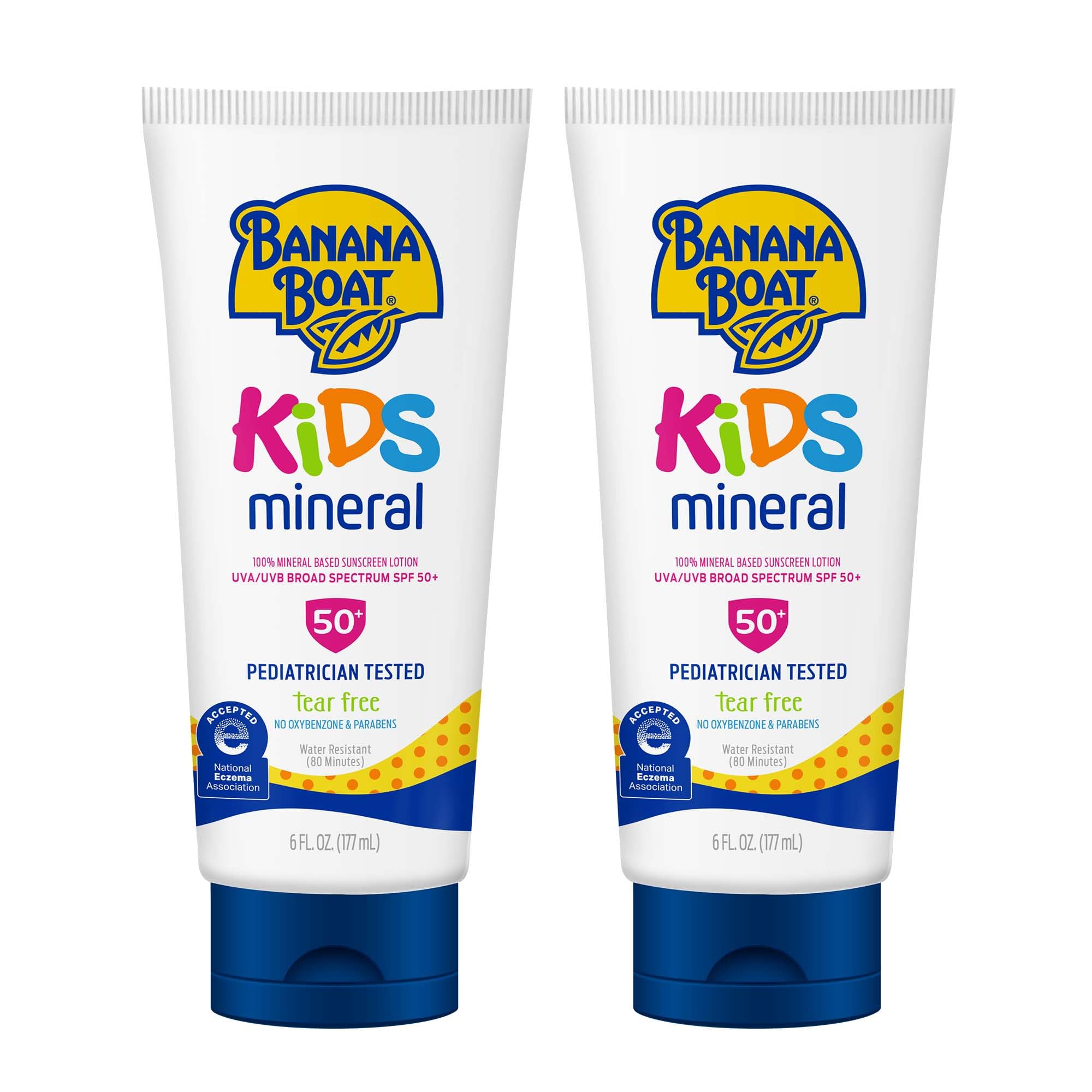 Banana Boat envase frontal mostrando SPF 50 y protección infantil