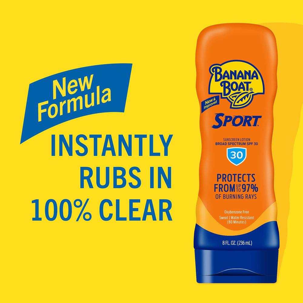 Banana Boat applying sunscreen on arm illustrating no white cast benefit