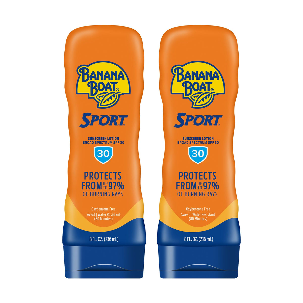 Banana Boat front packaging showing SPF 30 and twin pack benefit
