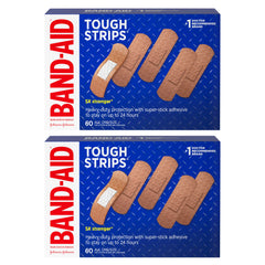 Band-Aid empaque frontal twin pack mostrando 60 tiras y ventaja duradera