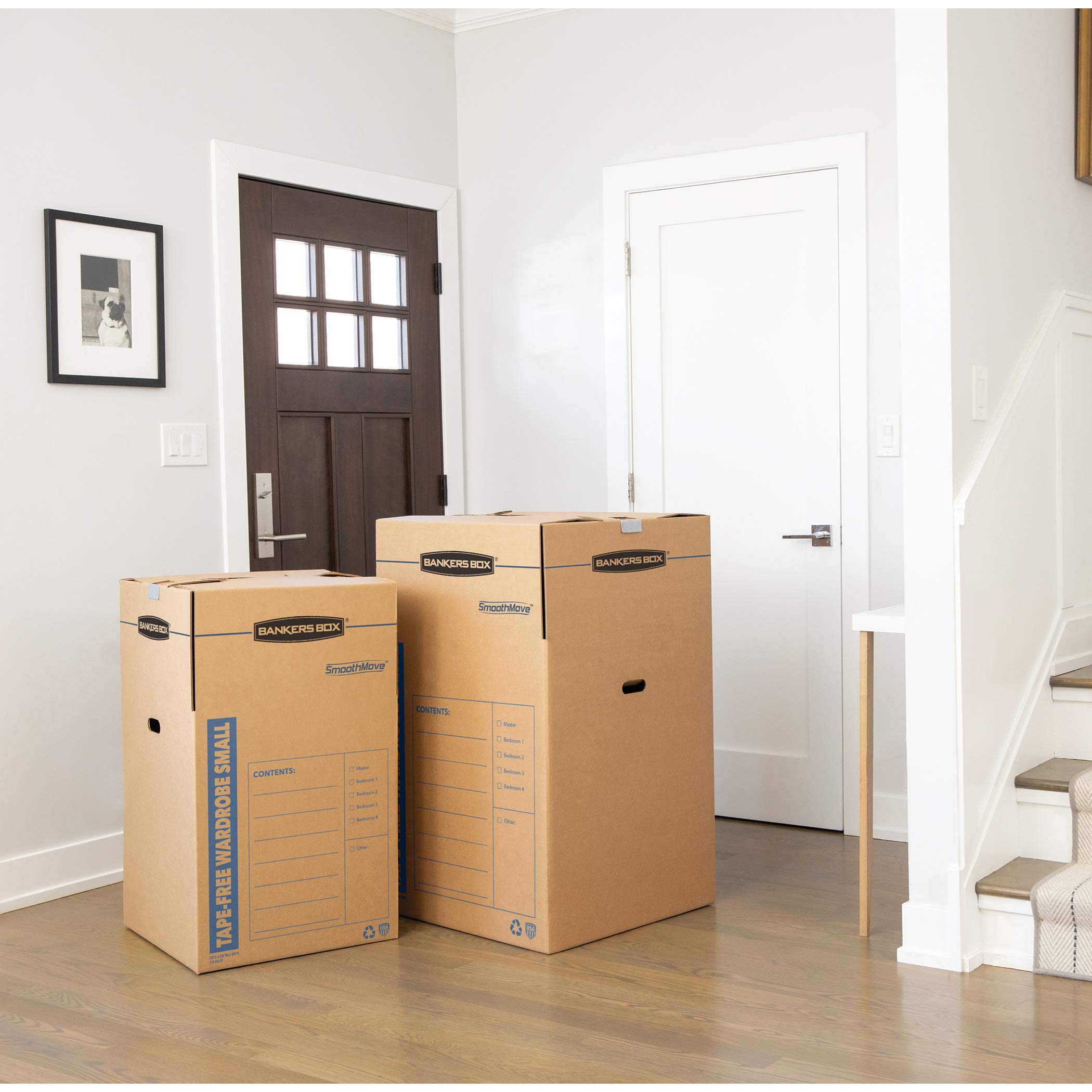 Bankers Box stacked storage scene illustrating safe vertical stacking to save space