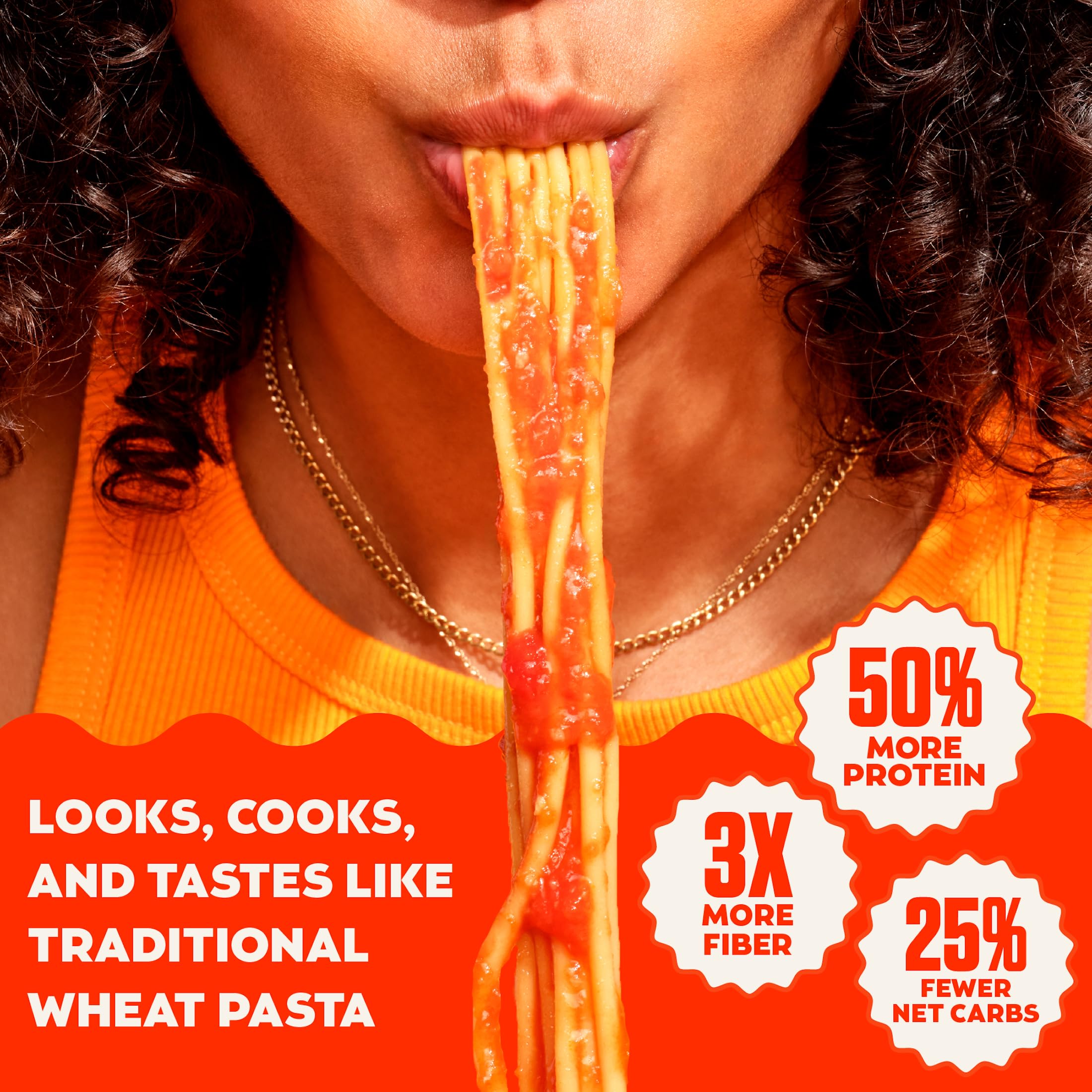 Banza penne close-up texture highlighting chickpea pasta firmness and high protein