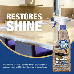 Bar Keepers Friend countertop before and after cleaning showing restored shine