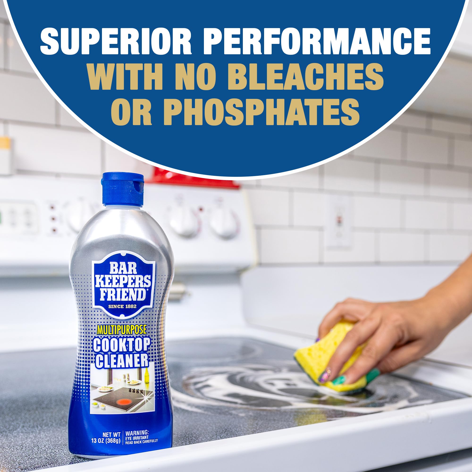 Bar Keepers Friend aplicado sobre vitrocerámica en uso, elimina manchas quemadas rápidamente