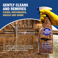 Bar Keepers Friend foam spray action on countertop removing grease benefit