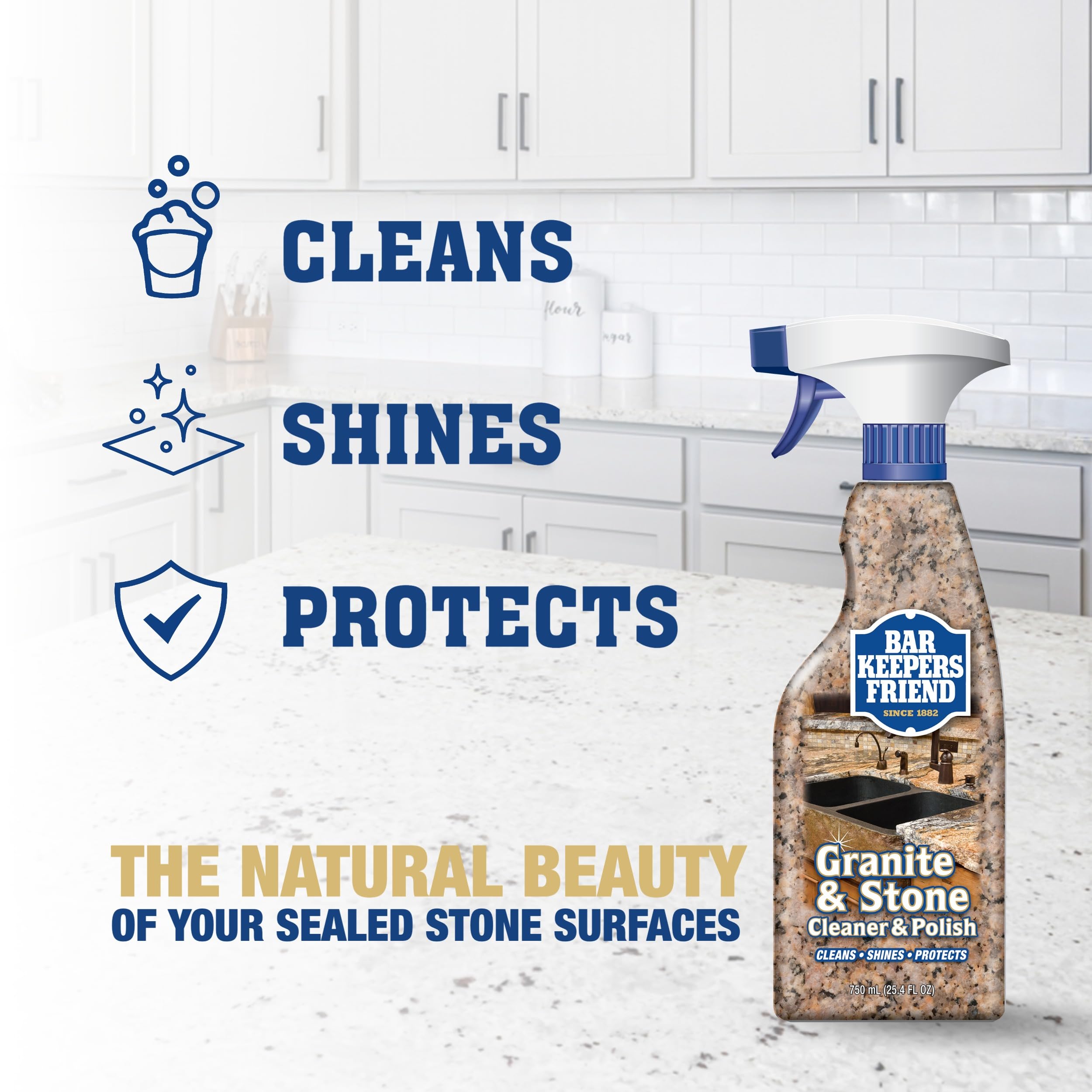 Bar Keepers Friend label closeup highlighting safe stone formulation benefit