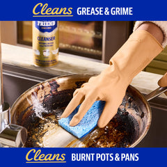 Bar Keepers Friend limpiando olla quemada, restaura brillo a utensilios