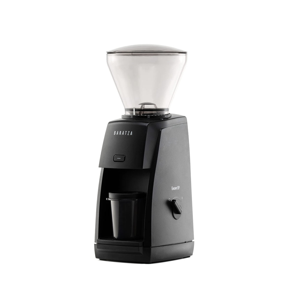 Baratza Encore ESP front view showing compact black design and consistent performance