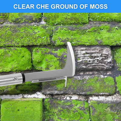 BARAYSTUS tool in use removing weeds from a sidewalk gap for efficiency